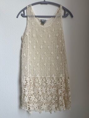 Boho Festival Season Cream Crochet Tank Dress
